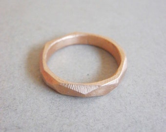 rose gold faceted ring, 14k gold, ring for men and woman, rustic finish, wedding band, fine jewelry,one of a kind, engagement ring, raw