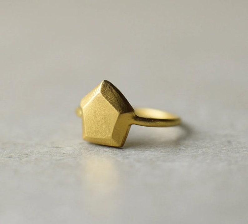 Pentagon Ring, Unique White Gold Ring, 14k Gold Faceted Ring, Unique Gold Jewelry, Dainty White Gold Ring, White Gold Geometric Ring image 7