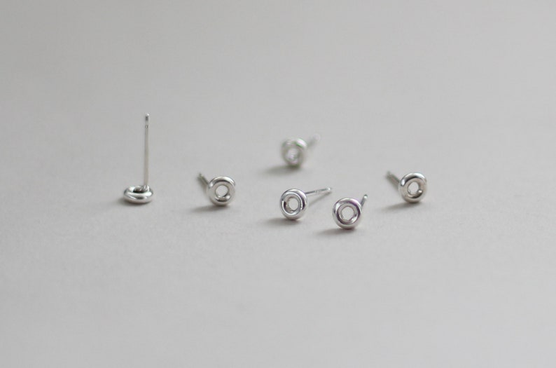 Circle Stud Earrings, Tiny Stud Earrings, Dainty Silver Stud Earrings, Unique Silver Jewelry, Minimalist Silver Stud Earrings, Doughnut image 4
