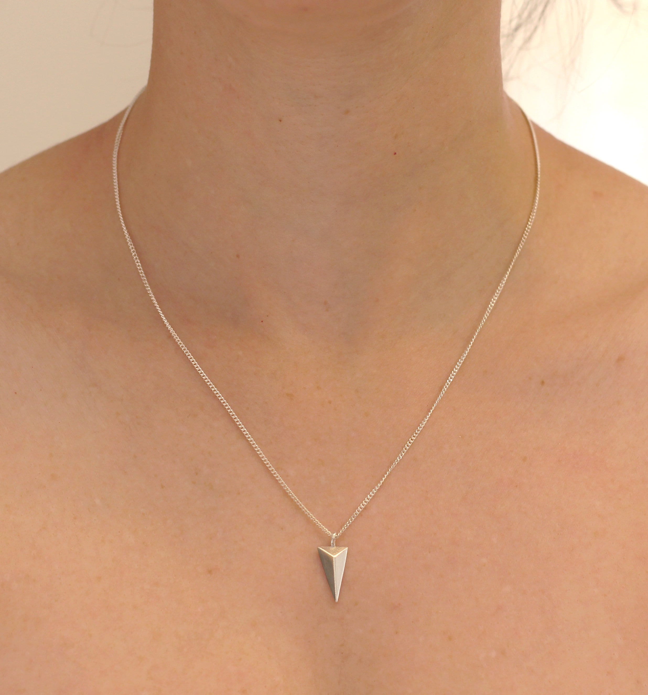 Silver Geometric Necklace, Triangle Necklace, Unique Silver