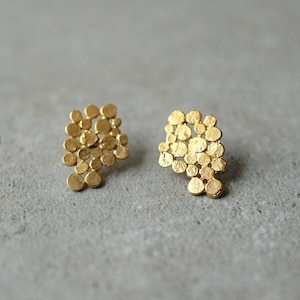 gold cluster earrings, small version, valentine's gift, hand made earrings, bridal earrings, holiday bridesmaid gift, gift for woman, baladi image 1