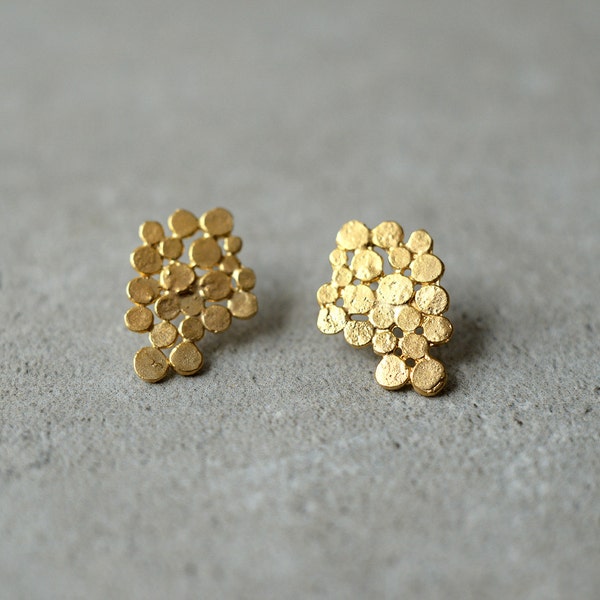 gold cluster earrings, small version, valentine's gift, hand made earrings, bridal earrings, holiday bridesmaid gift, gift for woman, baladi