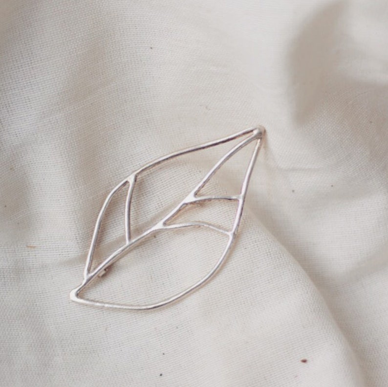 leaf brooch pin, sketch leaf, metal brooch, brass and silver, handmade jewelry, gift for woman, studio baladi, holiday, friendship present image 3