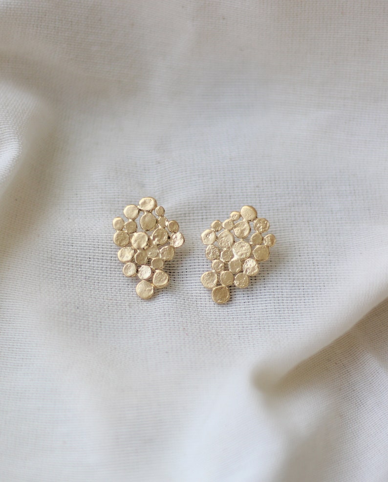 gold cluster earrings, small version, valentine's gift, hand made earrings, bridal earrings, holiday bridesmaid gift, gift for woman, baladi image 3