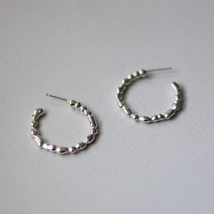 Unique Silver Hoop Earrings, open Hoop Earrings, Boho Hoop Earrings, Unique Silver Jewelry, Dainty Hoop Earrings, Textured Hoop Earrings image 2