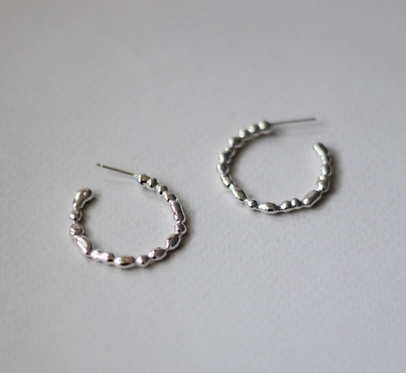 Unique Silver Hoop Earrings, open Hoop Earrings, Boho Hoop Earrings, Unique Silver Jewelry, Dainty Hoop Earrings, Textured Hoop Earrings image 2