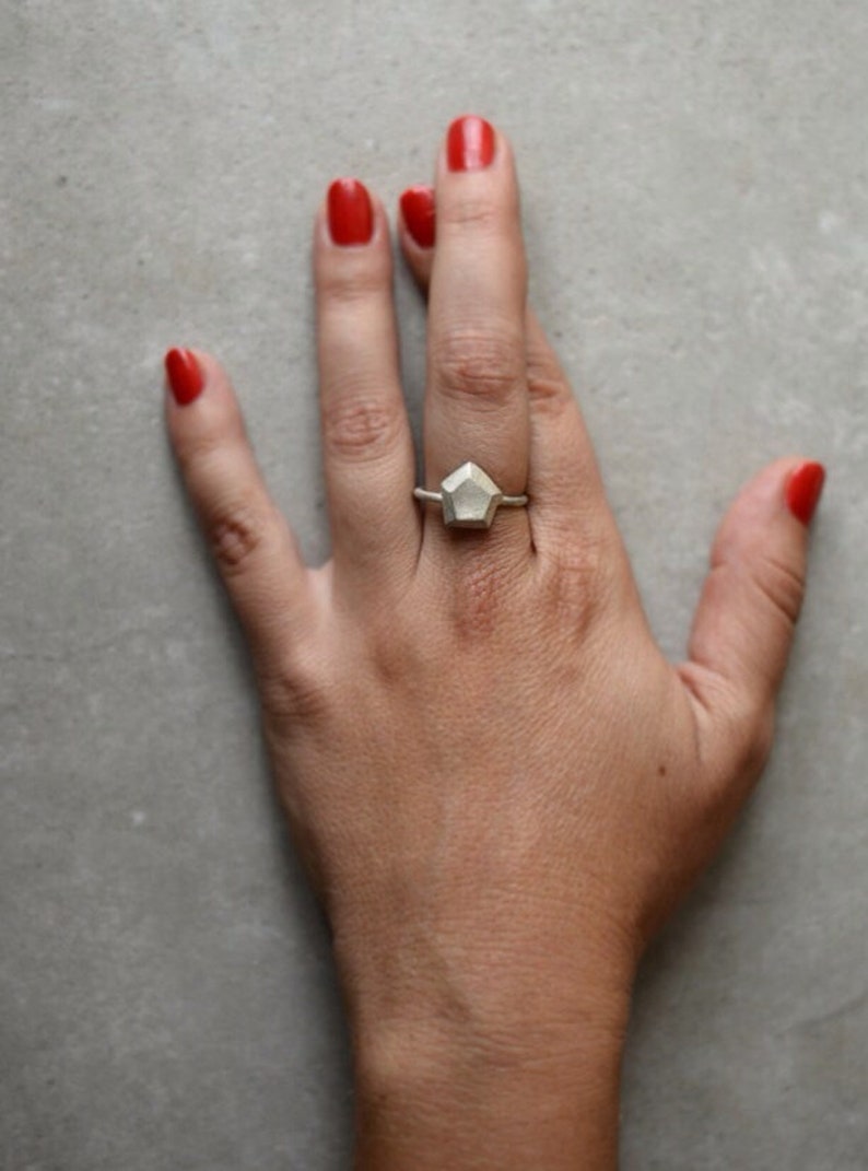 Pentagon Ring, Unique White Gold Ring, 14k Gold Faceted Ring, Unique Gold Jewelry, Dainty White Gold Ring, White Gold Geometric Ring image 1