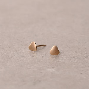 gold triangle round earrings, tiny triangle stud earrings, minimalist, simple posts, stacking studs, holiday gift, gift for her, small post image 4