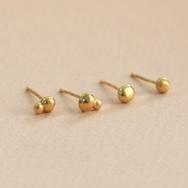 Minimalist nugget stud earrings, small 14k solid gold or sterling silver ,stacking dot earrings, studio baladi, natural shape, raw design