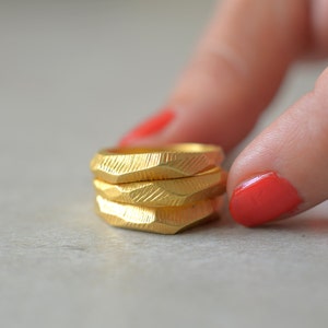 faceted gold plated ring, Valentines day gift for her, love, hand made, stacking, statement, geometric, wedding ,engagement ring, raw, bride image 1