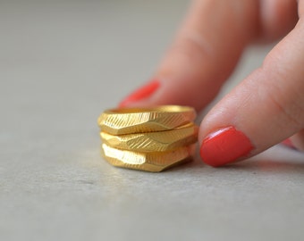 faceted gold plated ring, Valentines day gift for her, love, hand made, stacking, statement, geometric, wedding ,engagement ring, raw, bride