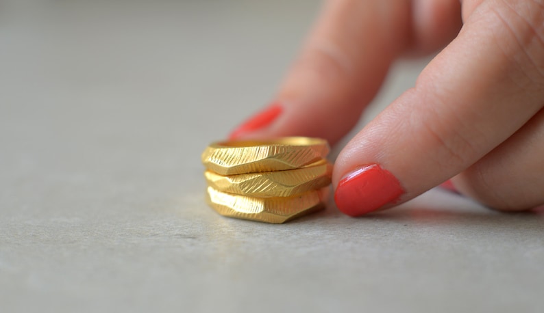 faceted gold plated ring, Valentines day gift for her, love, hand made, stacking, statement, geometric, wedding ,engagement ring, raw, bride image 1