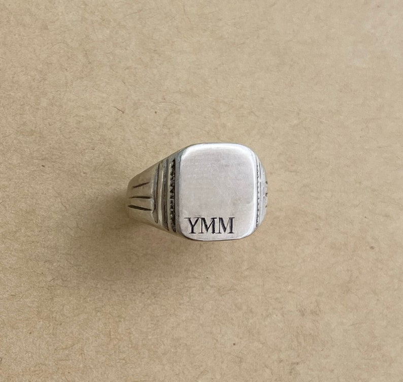 Personalized Signet Ring, White Gold Signet Ring, Unique Gold Jewelry, Initial Signet Ring, Square Signet Ring, Customized Signet Ring image 2