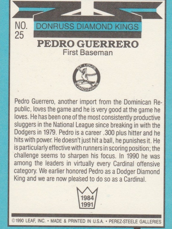 1991 Donruss Diamond Kings Pedro Guerrero Baseball Card 25 