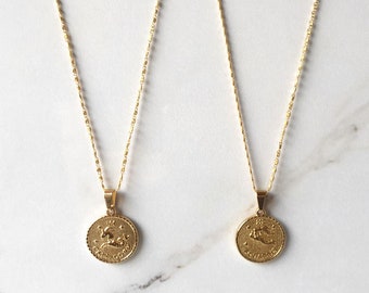 1" Zodiac Coin Medallion Necklace- Astrology Sign- Gold Star Sign- Zodiac Jewelry- Constellations- Birthday Gifts- Aquarius Season