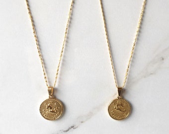 1&quot; Zodiac Coin Medallion Necklace- Astrology Sign- Gold Star Sign- Zodiac Jewelry- Constellations- Birthday Gifts- Aquarius Season