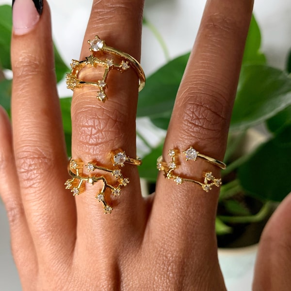 Constellation Zodiac Sign Ring - Astrology Jewelry - Stackable Rings- 18kt Gold - Rings - Sun Moon Rising Jewelry - Astronomy- Holiday Gifts