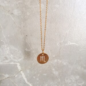 Gold Scorpio Symbol Zodiac Disc Necklace - Astrology Coin- Star Sign- Zodiac Jewelry - Constellations - Zodiac Birthday Gifts