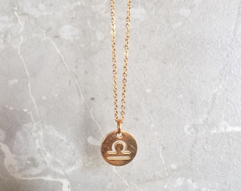 Gold Taurus Symbol Zodiac Disc Necklace - Astrology Coin- Star Sign- Zodiac Jewelry - Constellations - Zodiac Birthday Gifts