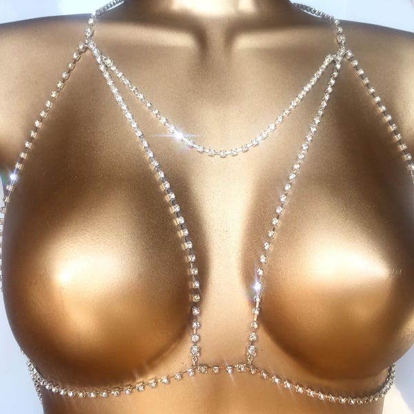 Sparkle Bra Chain - Rhinestone Bra - Crystal Bra - Body Chain - Body Jewelry- Sexy Lingerie - Sparkly Jewelry - Gifts for Her - Diamond Bra