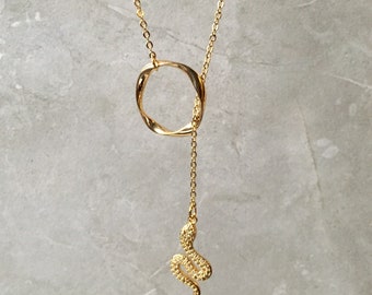 Snake Threader Necklace - Serpent Pendant - Minimalist Jewelry Necklace - Gold Snake Necklace