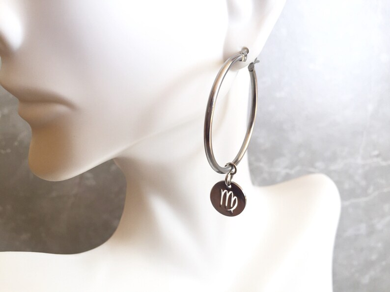 Zodiac Coin Hoop Earrings Astrology Sign Earrings Silver Etsy