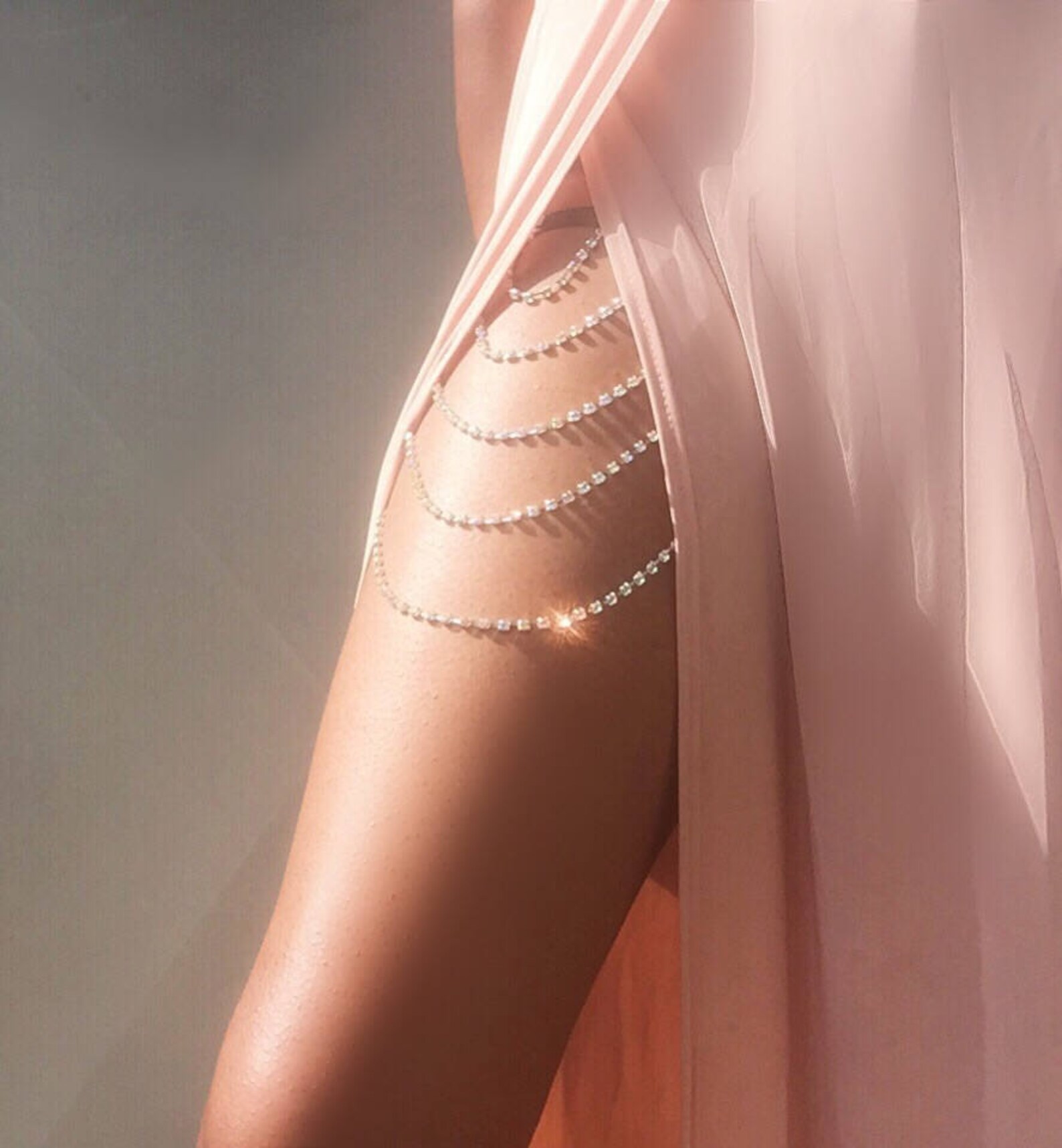 Lattice Thigh Chain - Gold Crystal Diamond Leg Harness Jewelry main image 0