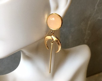 Rose Quartz Crescent Moon Earrings - Crystal Earrings - Gifts for Her - Crystal Drop Earrings