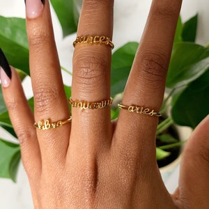 Zodiac Sign Ring - Astrology Jewelry - Stackable Rings - 18kt Gold - Constellation Rings - Sun Moon Rising Jewelry