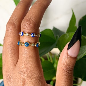 Evil Eye Ring - Protection from Evil - Adjustable- Blue Evil Eye Jewelry - Gifts of Protection - Stackable Rings - Holiday Gifts for Her