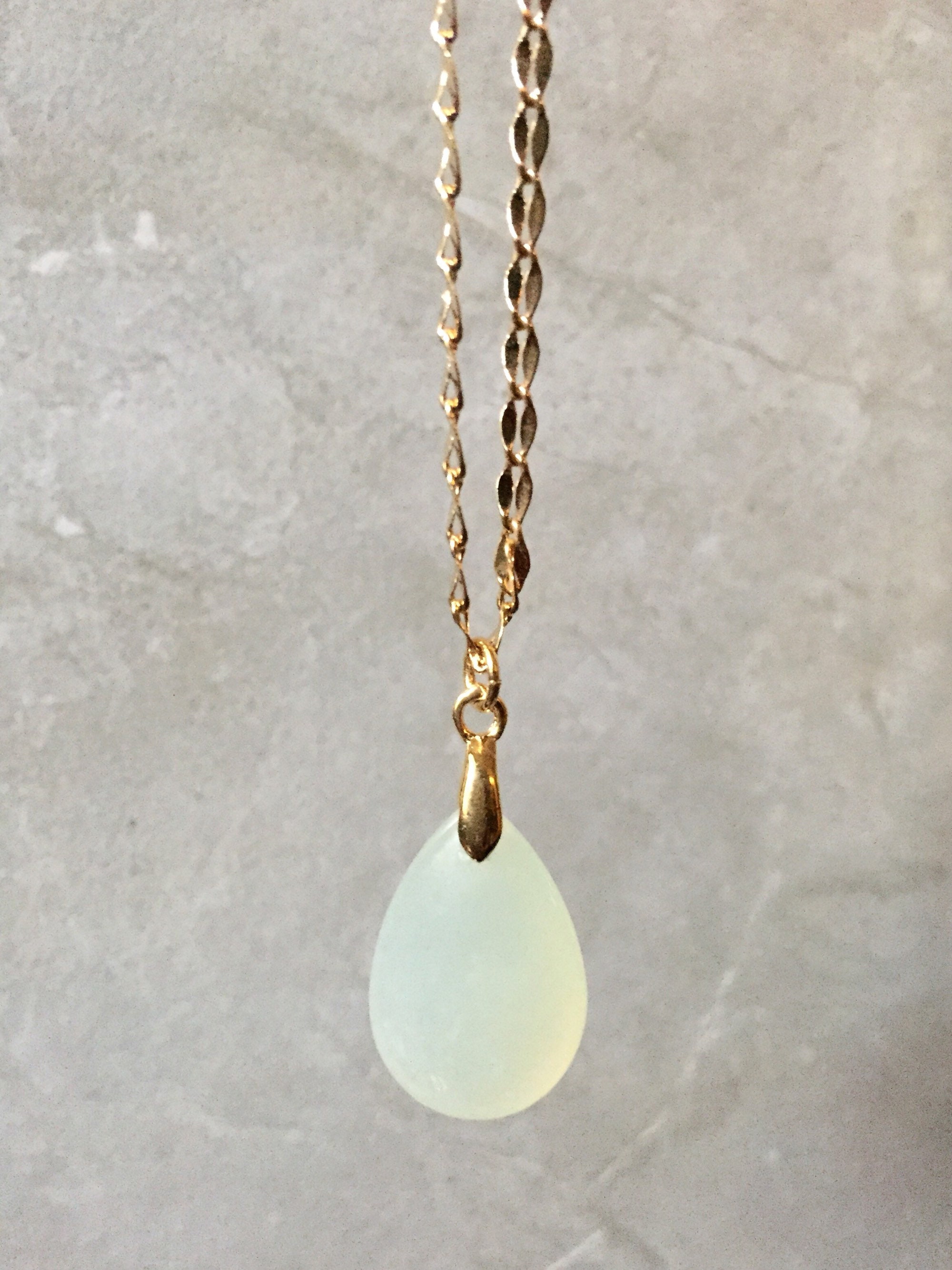 Green Jade Teardrop Pendant Necklace Gold or Silver Crystal Etsy