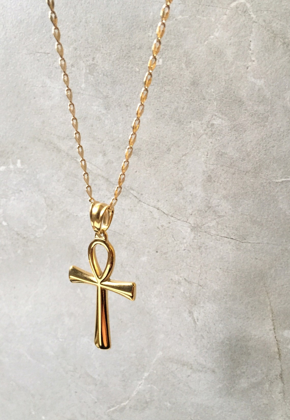 Gold Ankh Pendant Necklace Egyptian Symbol Jewelry Gift Etsy