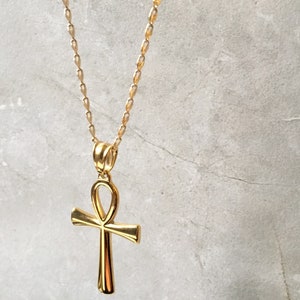 Gold Ankh Pendant Necklace - Egyptian Symbol Jewelry - Gift for her/him