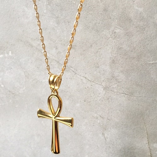 Gold Ankh Pendant Necklace Egyptian 