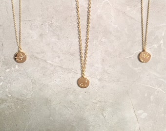 Zodiac Constellation Coin Necklace- Astrology Sign- Gold Star Sign- Zodiac Jewelry- Constellations- Zodiac Birthday Gifts