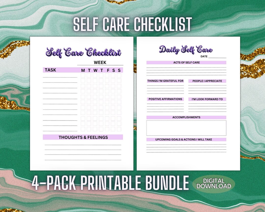 Self Care Checklist Printable Planner, Wellness and Mental Health ...