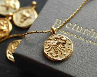 CONSTELLATION Zodiac Coin Celestial Necklace . 16 karat gold plated . personalized gifts for her