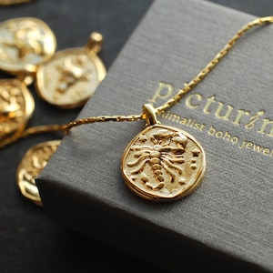 CONSTELLATION Zodiac Coin Celestial Necklace . 16 karat gold plated . personalized gifts for her