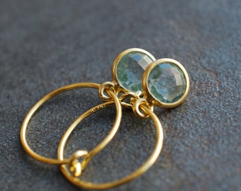 Aquamarine-Colored Birthstone Hoops March | 18K Gold-Plated Sterling Silver | Gift for Her