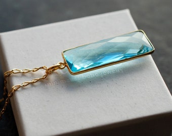 LUCIA . 22 k gold plated Blue Topaz gemstone necklace  / summer trends / mother's day gifts / birthday gifts
