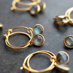 Labradorite Hoop Earrings | 18K Gold-Plated Sterling Silver | Faceted Gemstone Charms