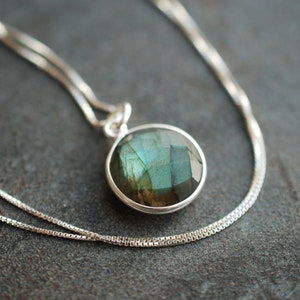 LUNA . Gemstone necklace with long Sterling Silver Box Chain  / personalized gifts for her / birthday gift ideas