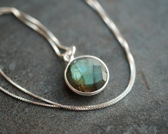 LUNA . Gemstone necklace with long Sterling Silver Box Chain  / personalized gifts for her / birthday gift ideas