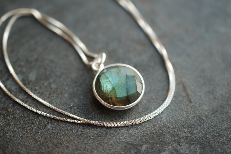 LUNA . Gemstone necklace with long Sterling Silver Box Chain / personalized gifts for her / birthday gift ideas Labradorite