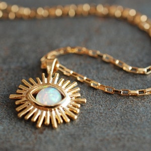 HELIOS . Evil eye sun charm necklace . celestial jewelry / opal / lucky charm / gift ideas for women