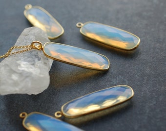 Opalite bar necklace,  faceted gemstone, gold plated silver  / October birthday gifts / bridesmaid gifts