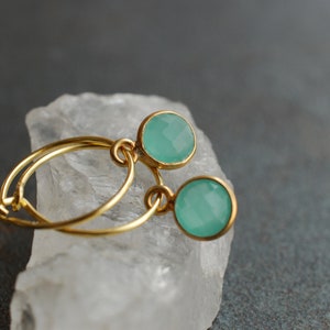 Tiny hoop earrings Chalcedony / birthday gifts / faceted gemstone earrings, gold plated silver  / gifts for mom