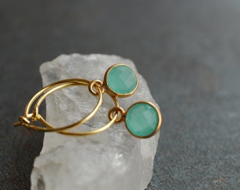 Tiny hoop earrings Chalcedony / birthday gifts / faceted gemstone earrings, gold plated silver  / gifts for mom