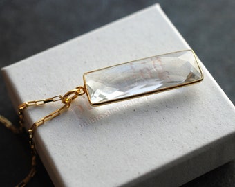 LUCIA . Crystal Quartz gemstone necklace, 22k gold plated silver  / birthday gifts / mothers day gifts / April Birthstone necklace