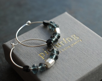 LA NUIT . Sterling Silver Hoops with czech glass beads